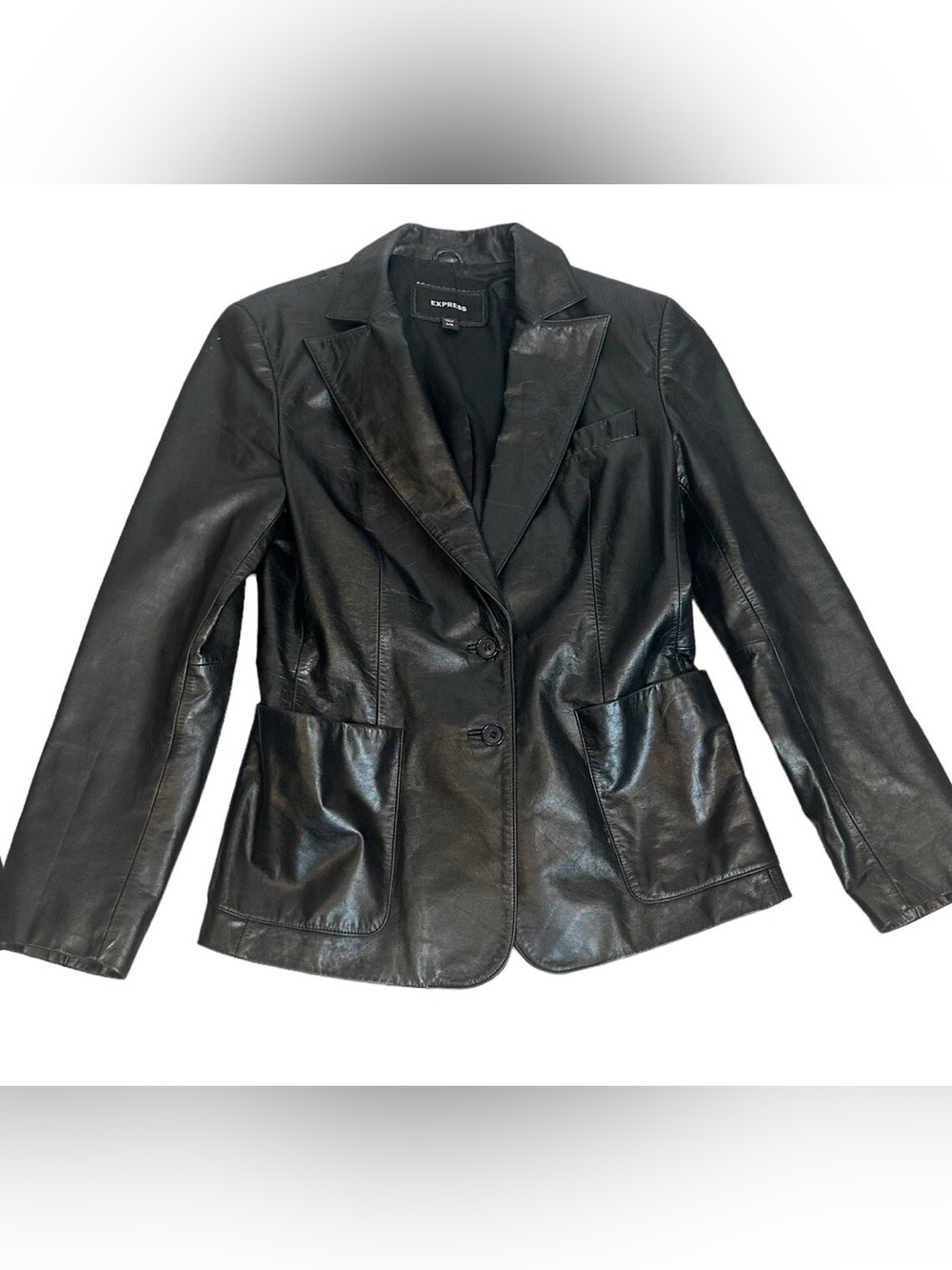 Express VTG Y2K Leather Structured Patch Pockets Black Blazer Jacket Sm